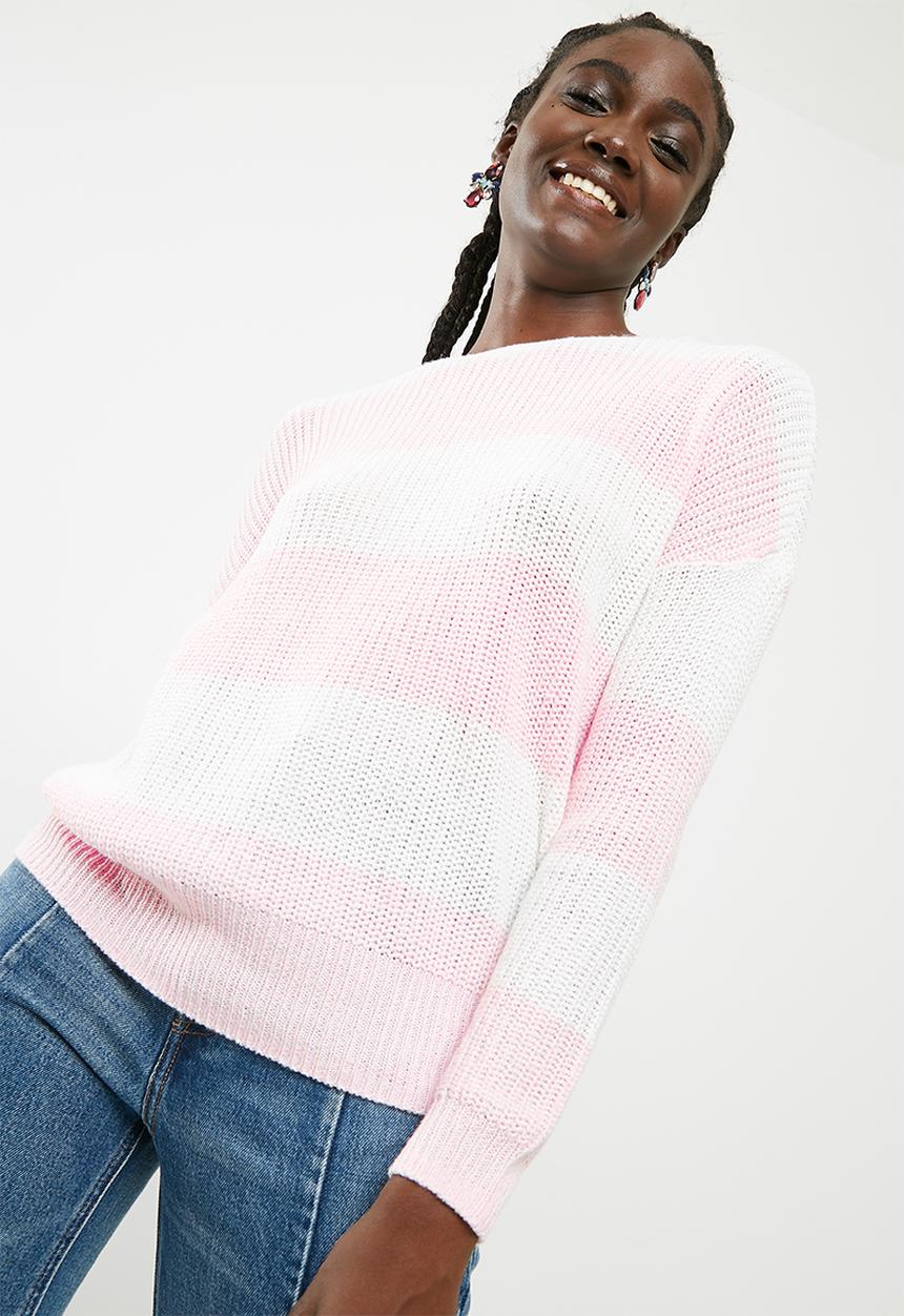 ONLY - Peyton lace up pullover knit - pink & white 
