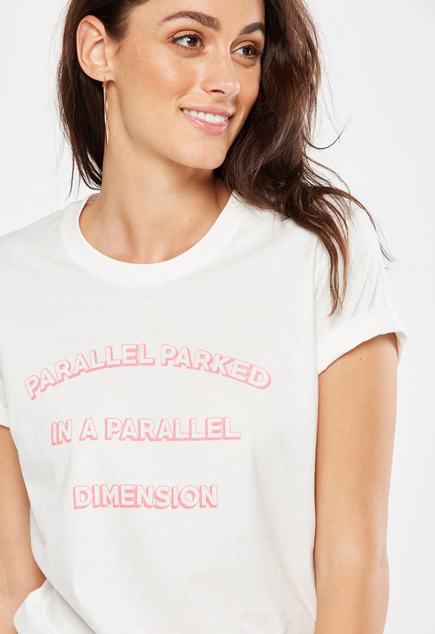 Cotton On - Tbar fox graphic T-shirt  - white & pink 