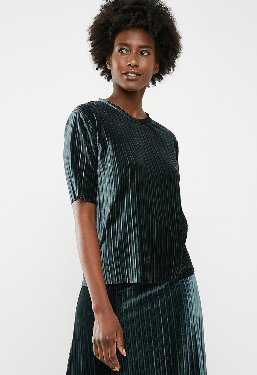 Jacqueline de Yong - Nina short sleeve pleated top - green 