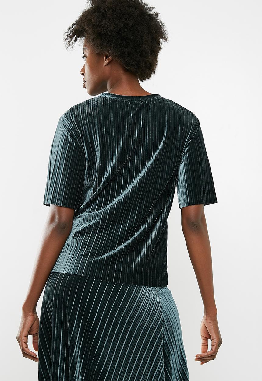 Jacqueline de Yong - Nina short sleeve pleated top - green 