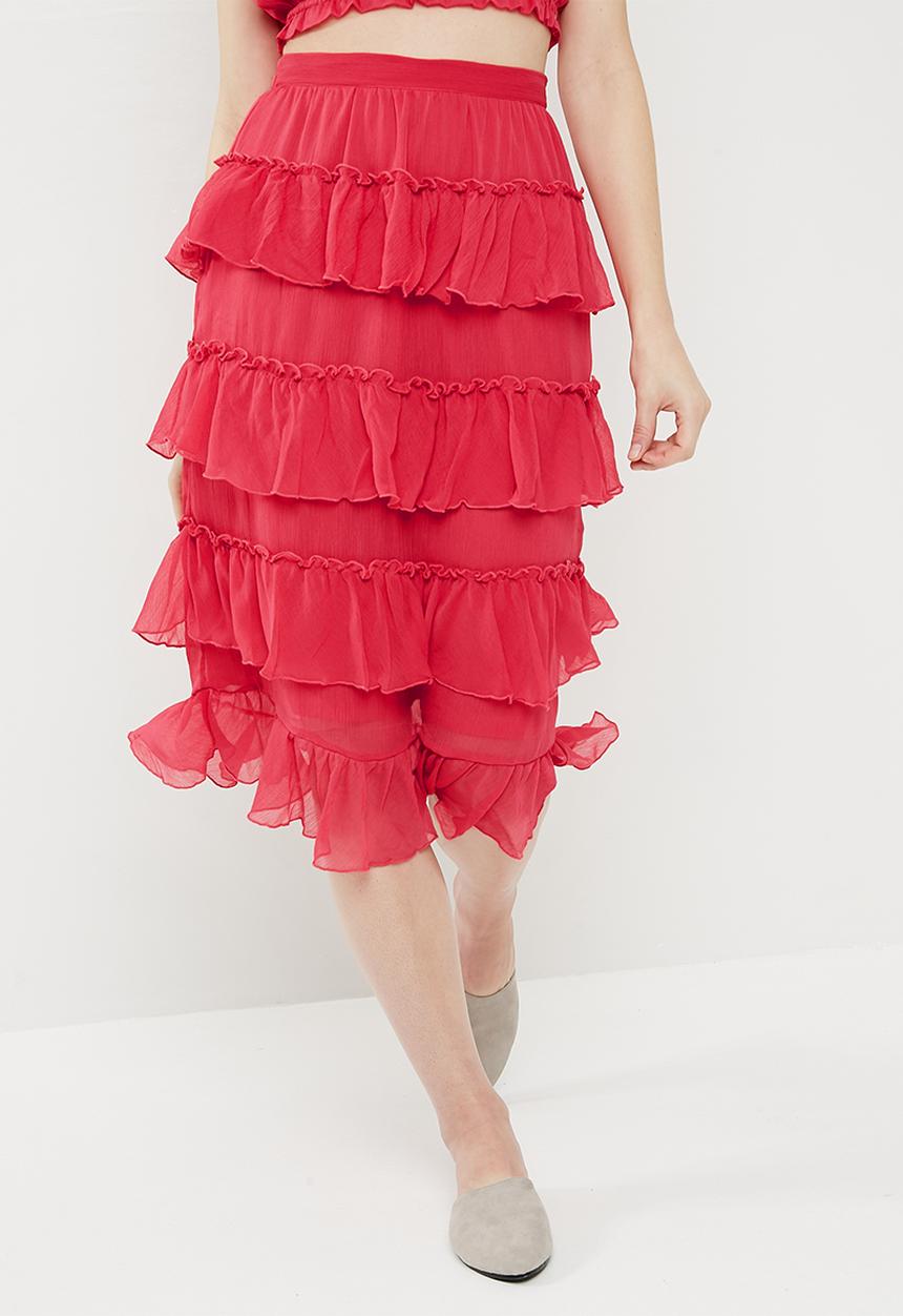 Vero Moda - Emma frill midi skirt - pink
