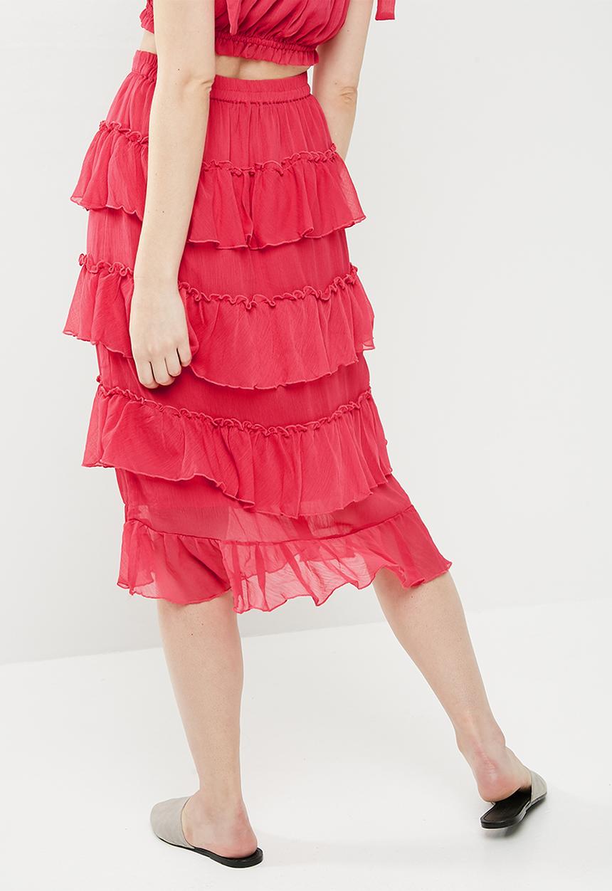 Vero Moda - Emma frill midi skirt - pink
