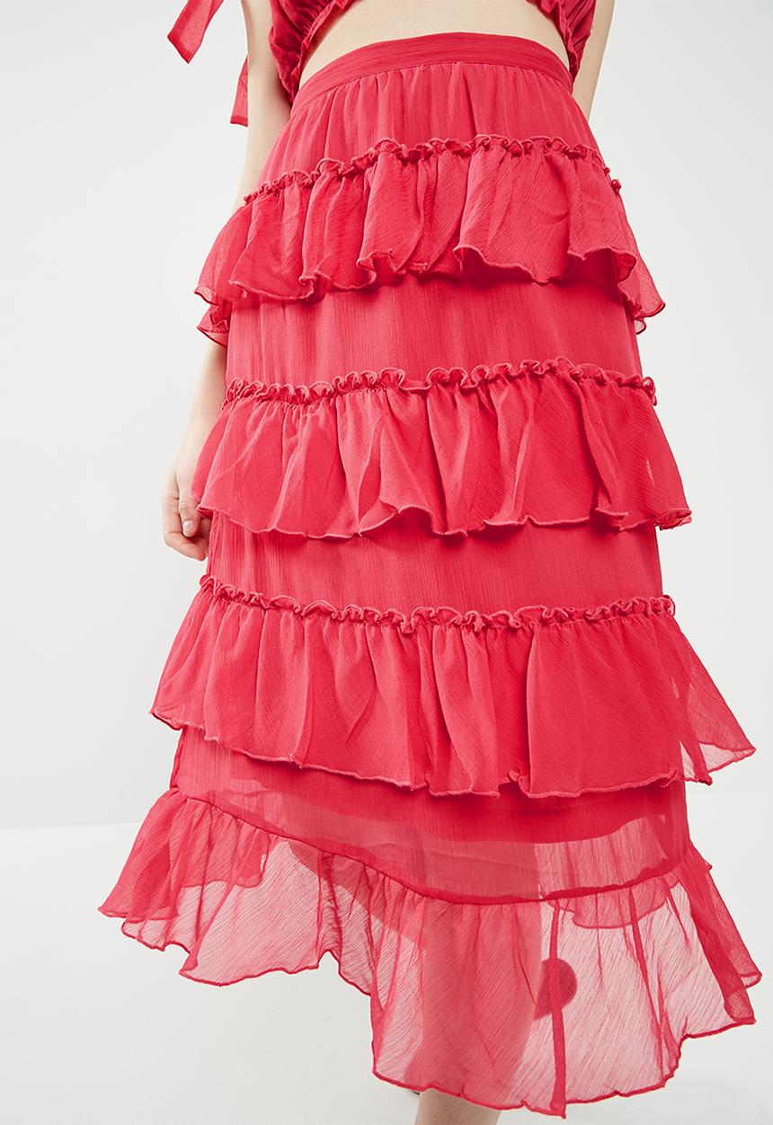 Vero Moda - Emma frill midi skirt - pink