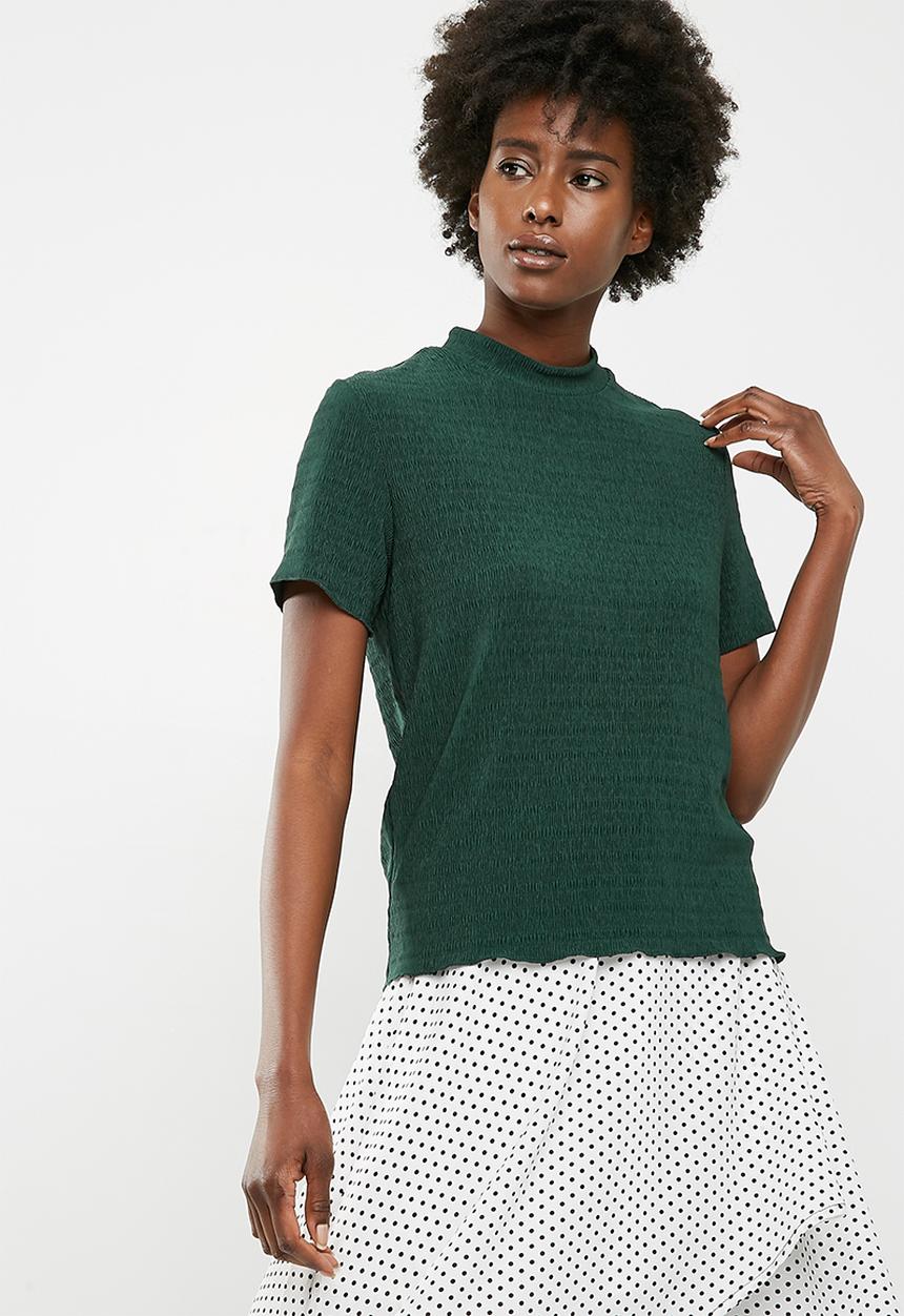 Jacqueline de Yong - Joan short sleeve  highneck top - green 