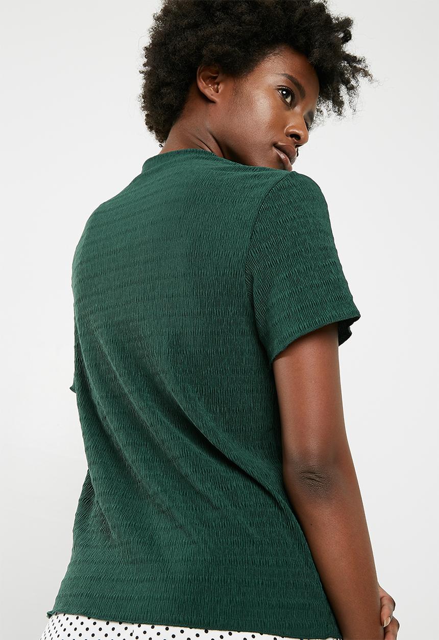 Jacqueline de Yong - Joan short sleeve  highneck top - green 