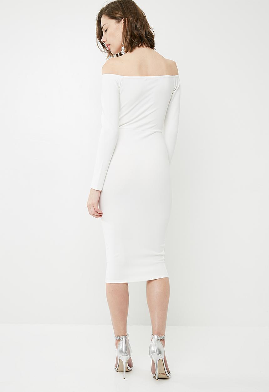 Missguided - Fold over bardot midi dress - white 