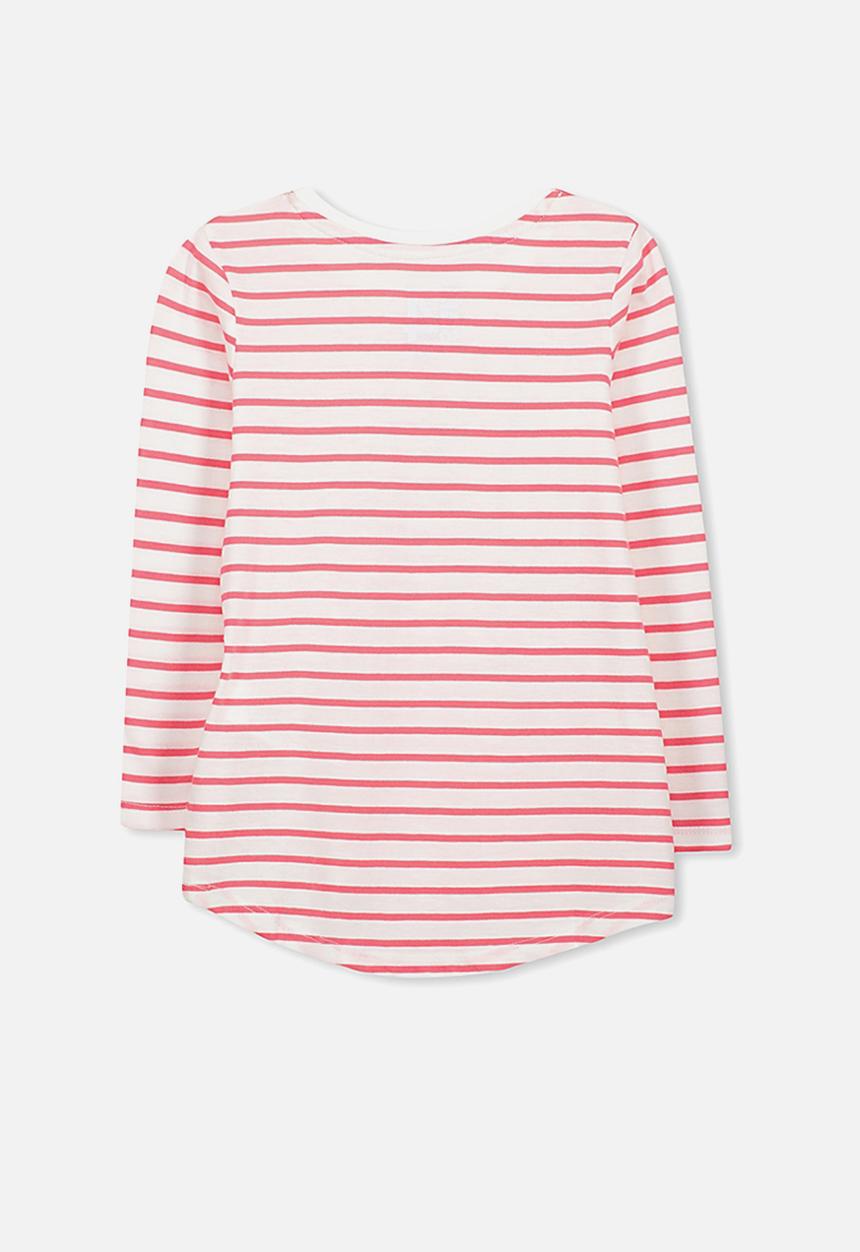 Cotton On - Kids Penelope long sleeve curved hem - red & white