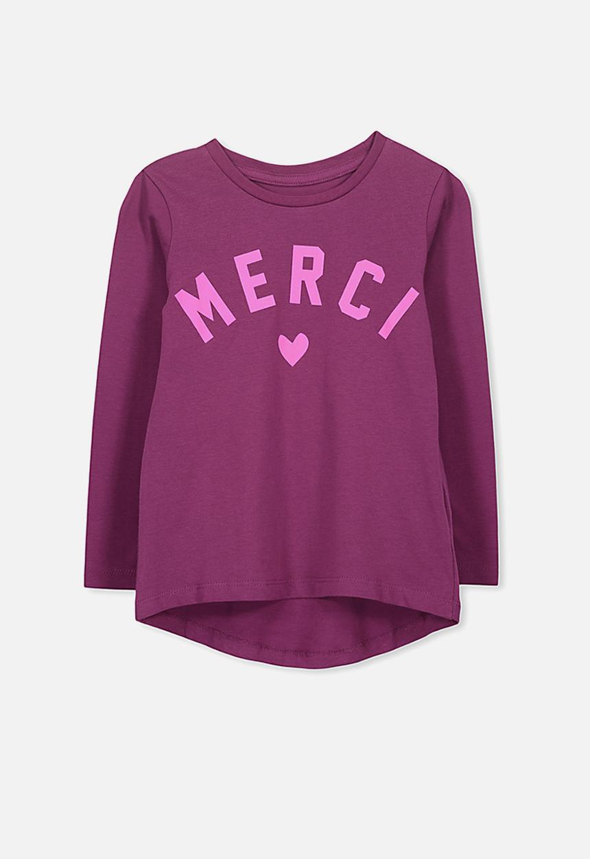Cotton On - Kids Penelope long sleeve curved hem -purple