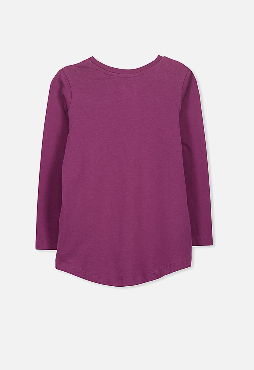 Cotton On - Kids Penelope long sleeve curved hem -purple