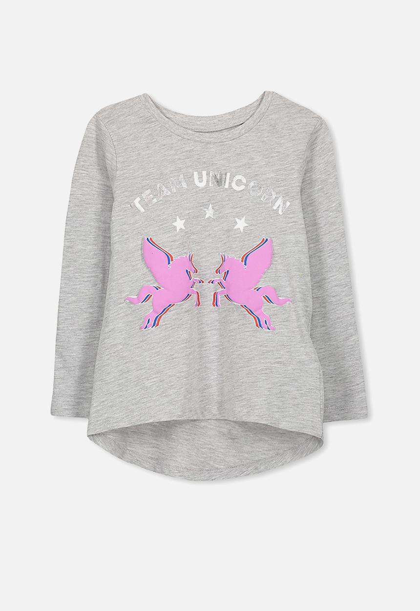 Cotton On - Kids Penelope long sleeve curved hem - grey 