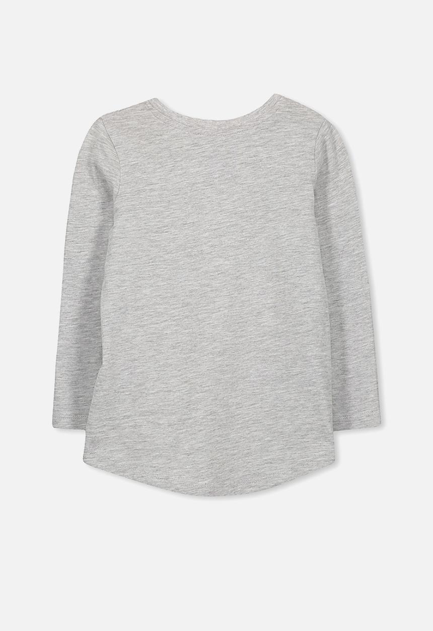 Cotton On - Kids Penelope long sleeve curved hem - grey 
