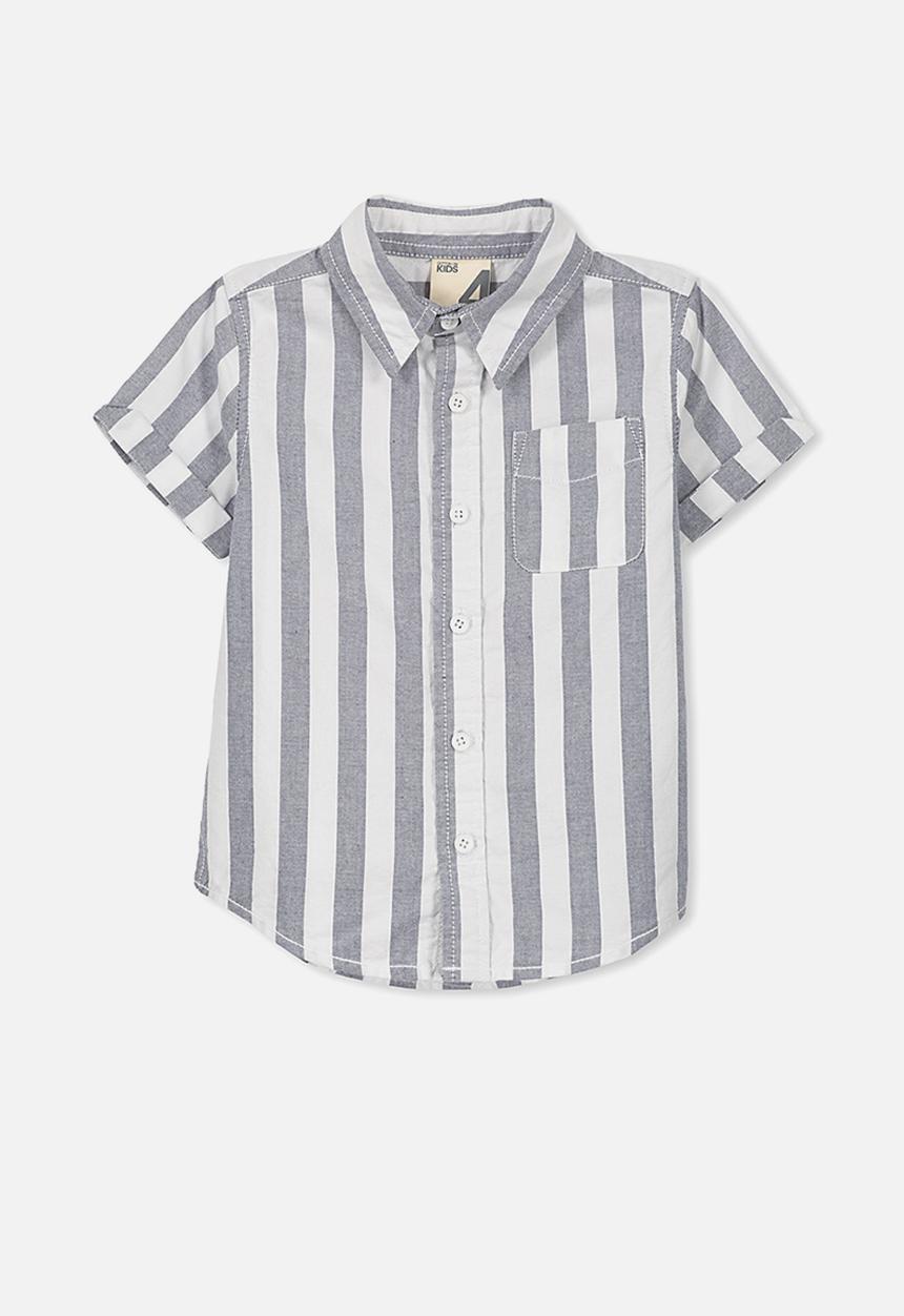 Cotton On - Kids Jackson short sleeve shirt - grey & white