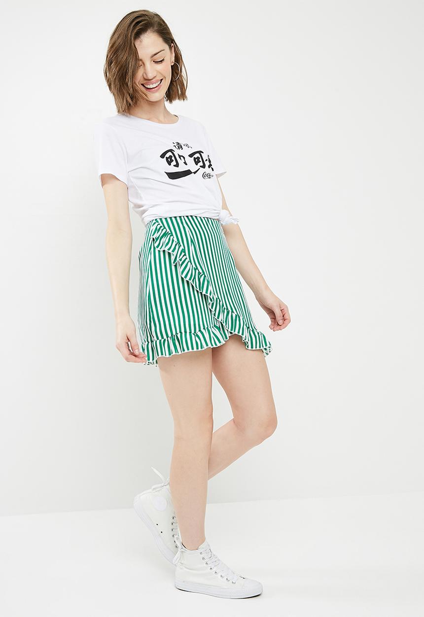 Missguided - Striped frill detail mini skirt - green & white