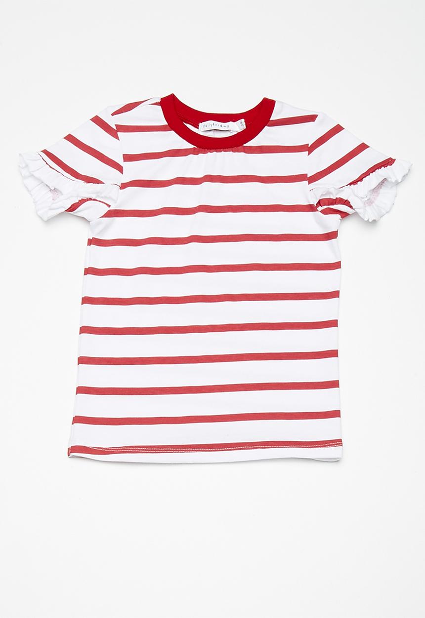 dailyfriday - Kids girls frill sleeve tee - red & white 