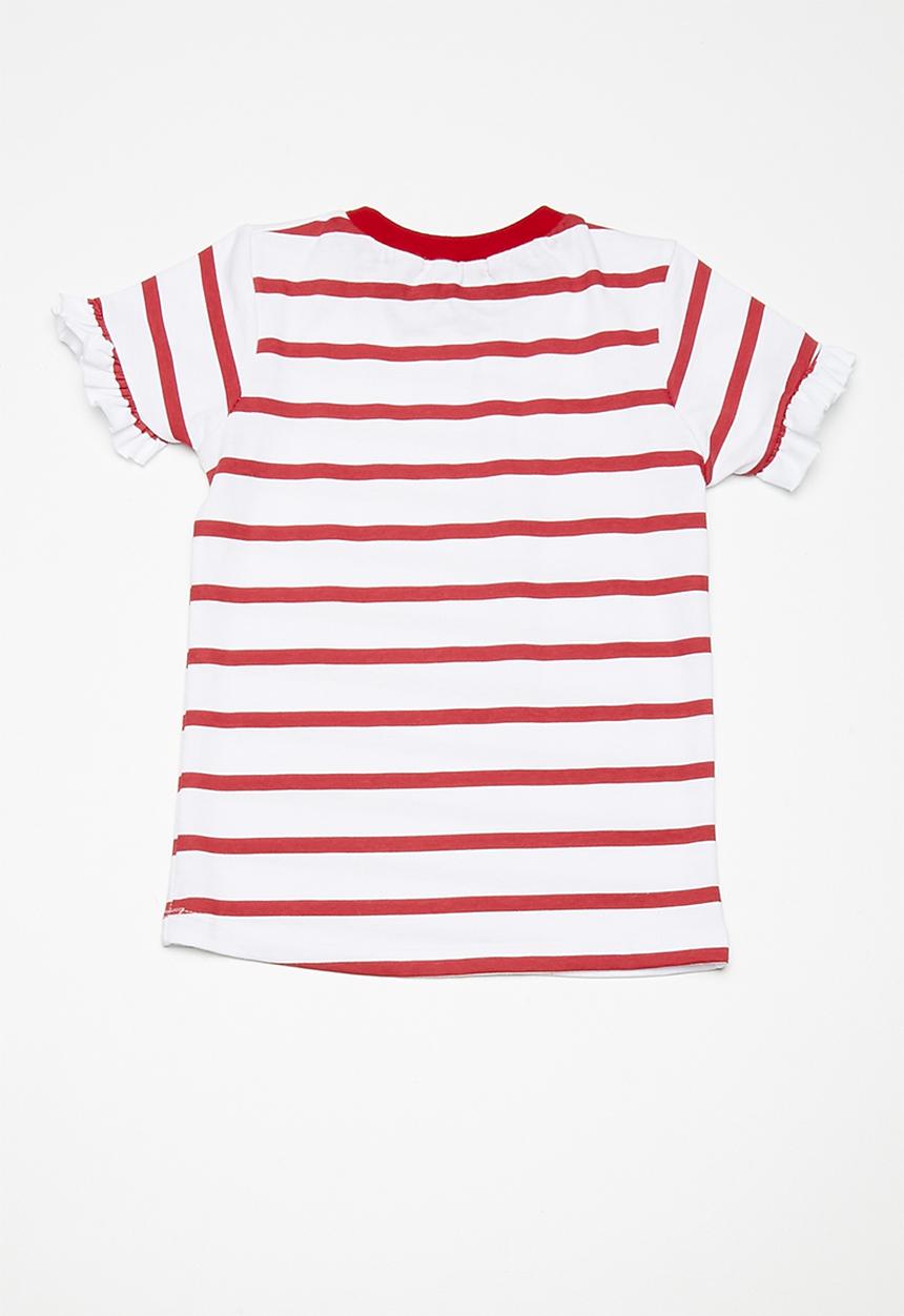 dailyfriday - Kids girls frill sleeve tee - red & white 