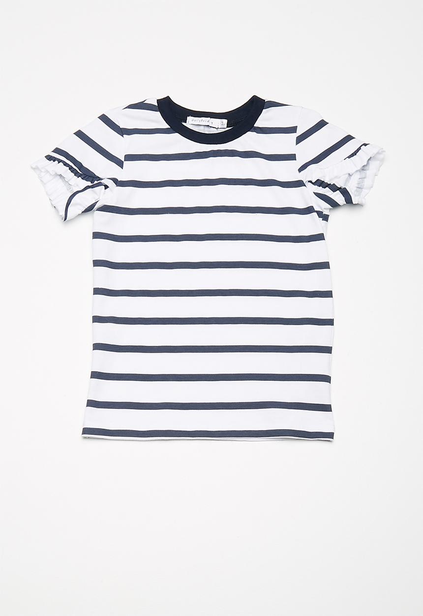 dailyfriday - Kids girls frill sleeve tee - blue & white 