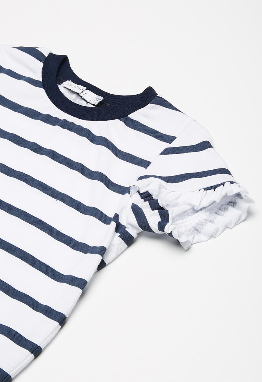 dailyfriday - Kids girls frill sleeve tee - blue & white 