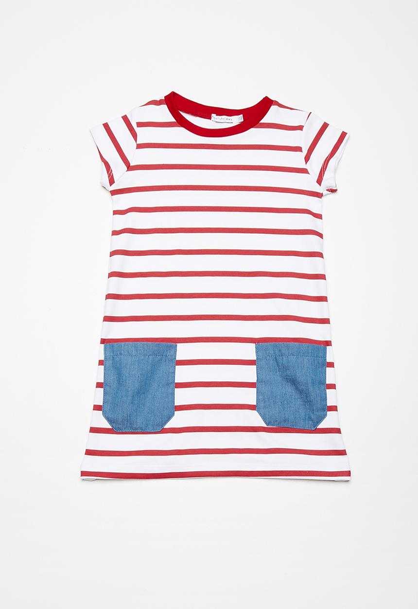 dailyfriday - Kids girls striped shift dress - red & white 