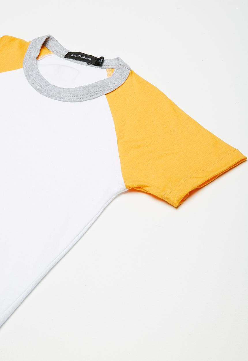 basicthread - Kids boys printed raglan tee - white & yellow 