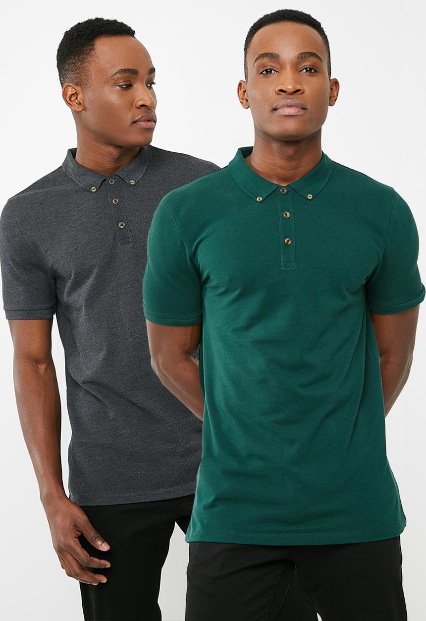 Superbalist - Pique slim fit polo 2 pack - grey & green 
