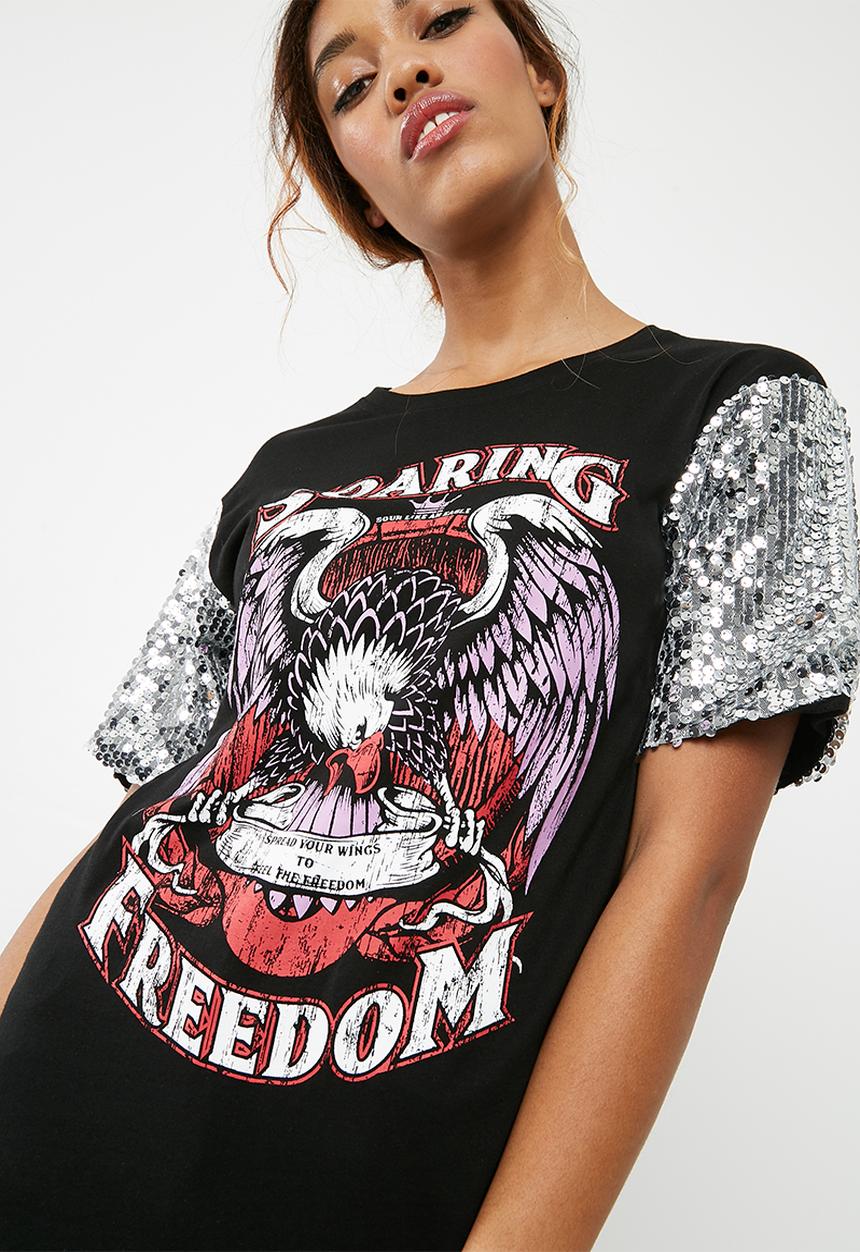 Noisy May - Sally sequin short sleeve top - black 