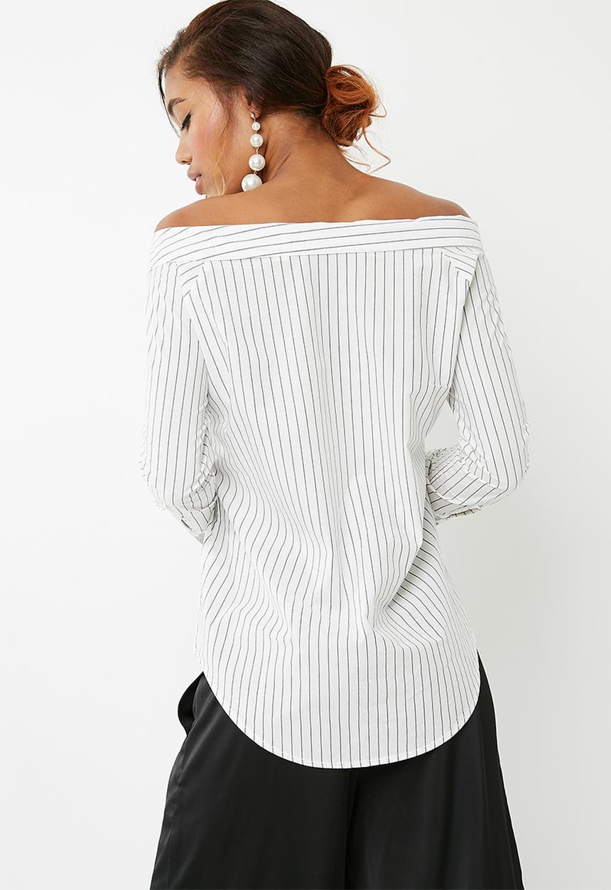 ONLY - Amanda off shoulder shirt - white & black 