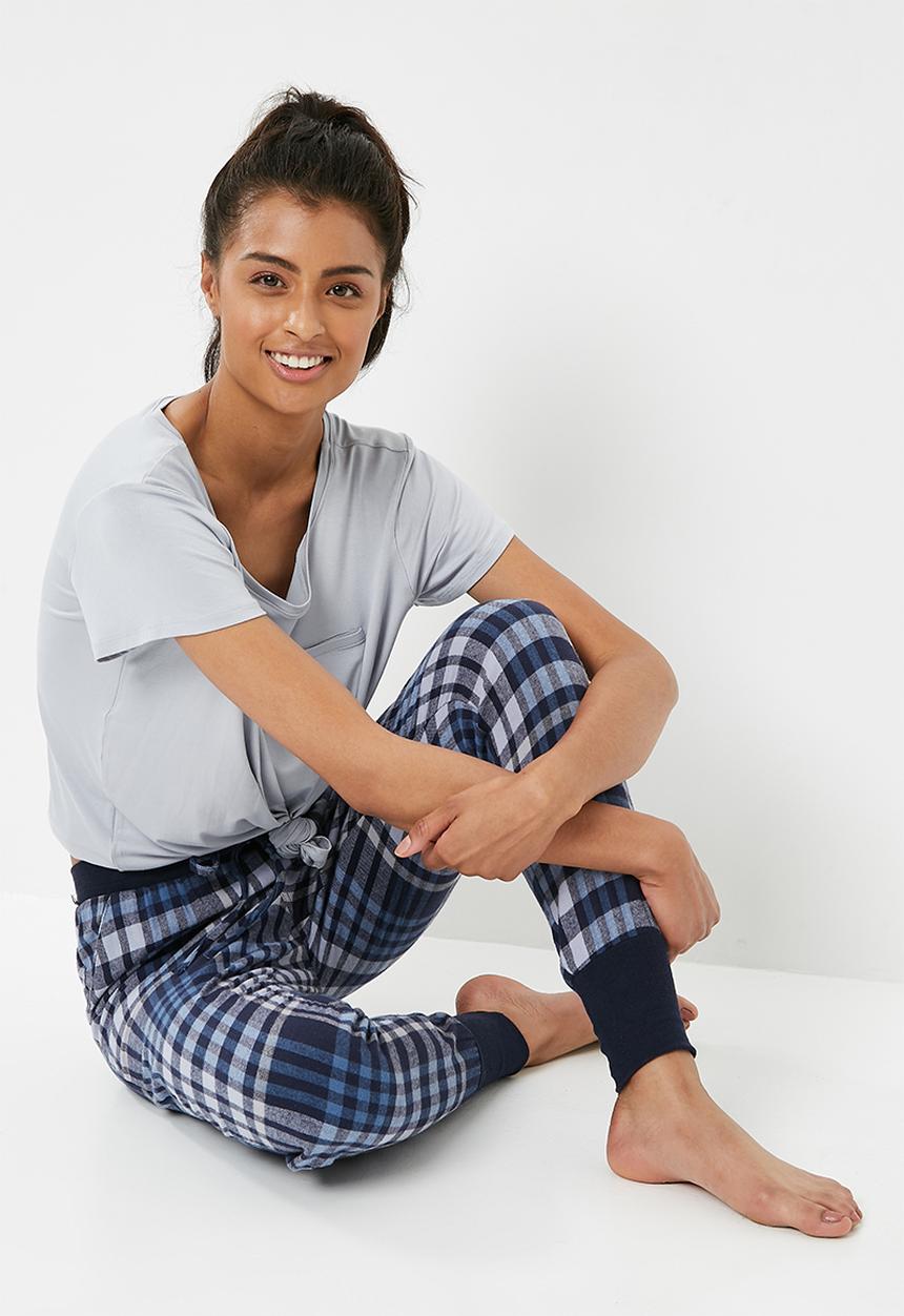 Cotton On - Cuffed flannel pant - blue