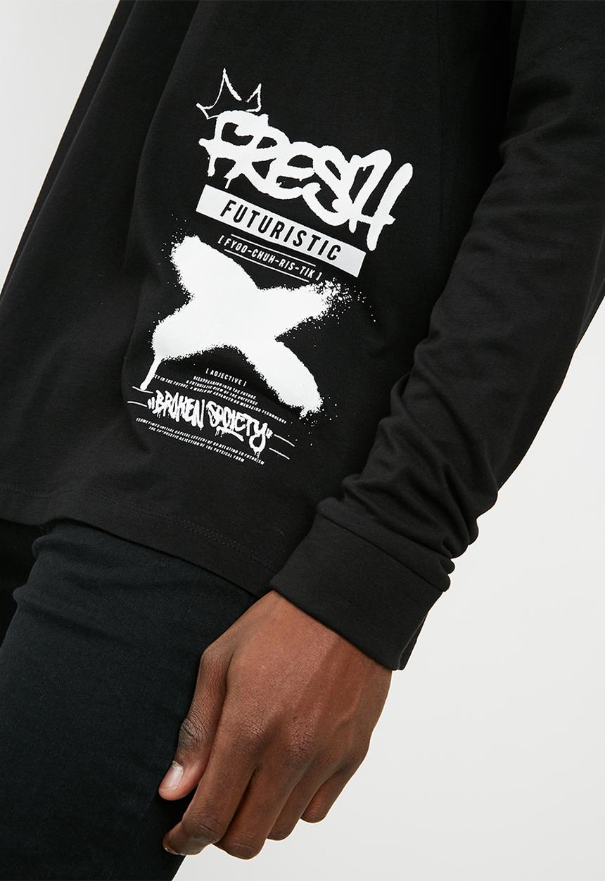 basicthread - Printed oversized long sleeve tee - black 