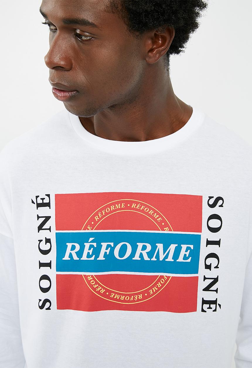 basicthread - Printed oversized long sleeve tee - white