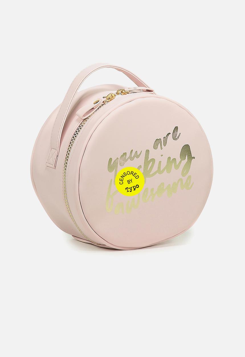 Typo - Round cosmetic case - blush quote!!