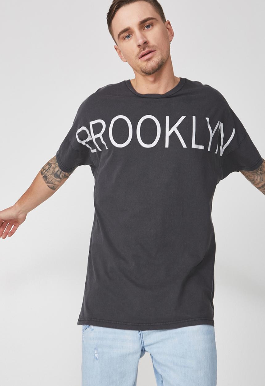 Cotton On - Drop shoulder longline tee - black