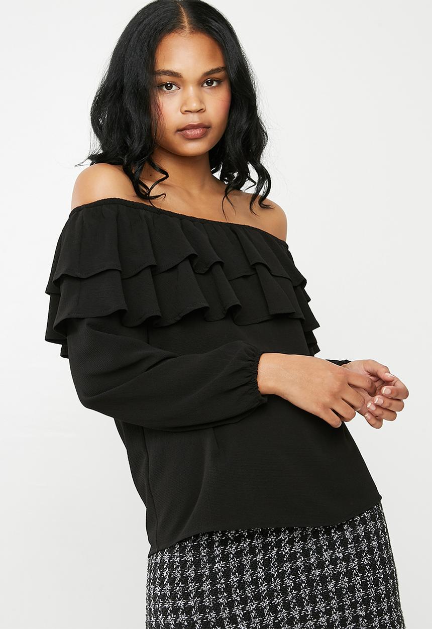 Superbalist - Frilled off the shoulder blouse - black 