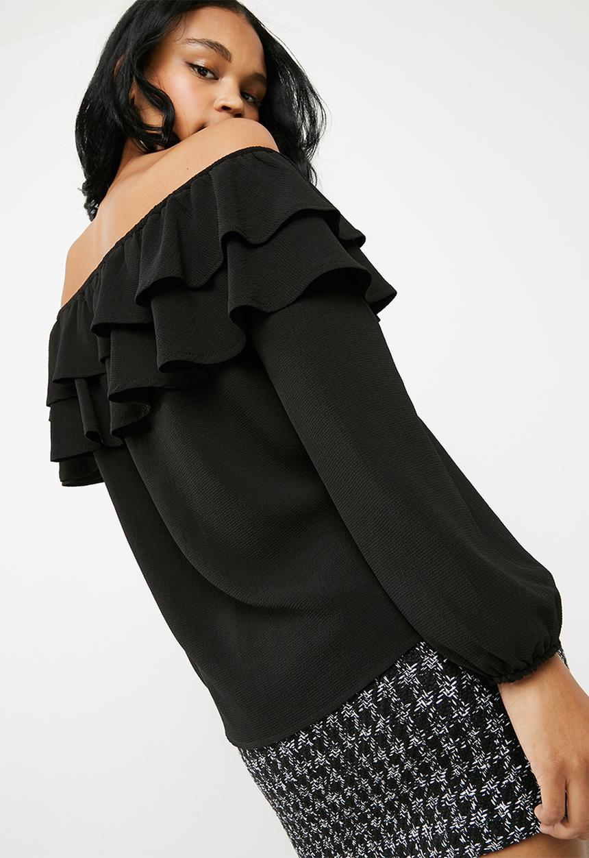 Superbalist - Frilled off the shoulder blouse - black 