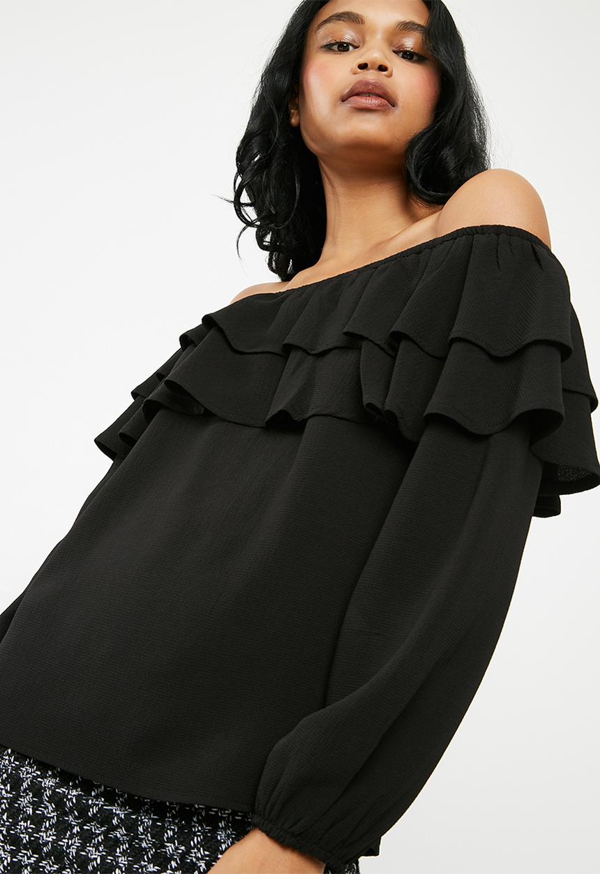 Superbalist - Frilled off the shoulder blouse - black 