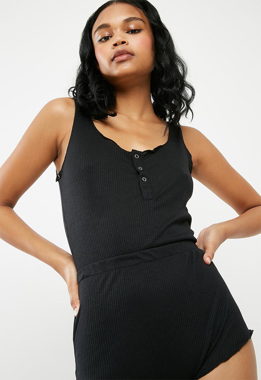 Missguided - Popper front ribbed teddy - black 