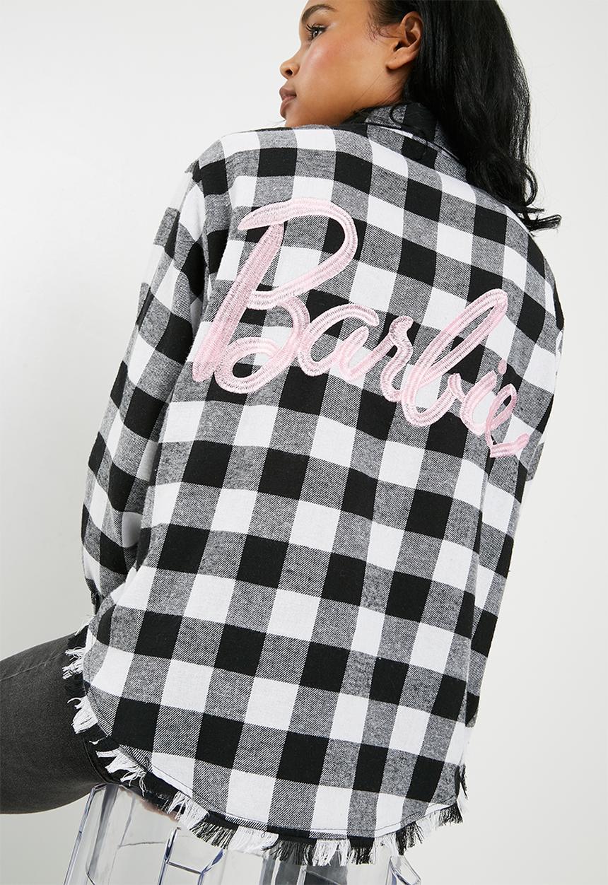 Missguided - Barbie x missguided checked shirt - black & white 