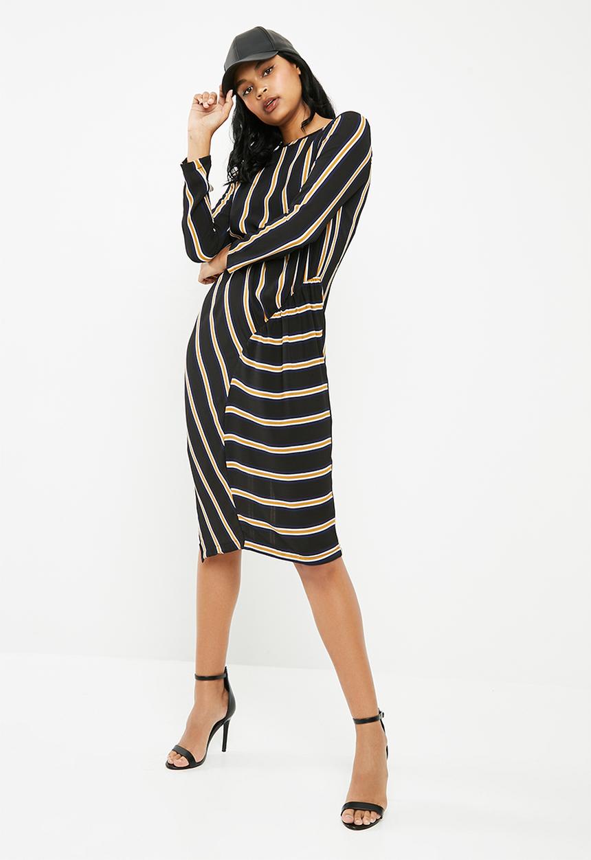Superbalist - Stripe midi dress with gather detail - multi
