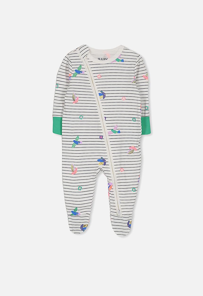 Cotton On - Mini zip through romper - white & green