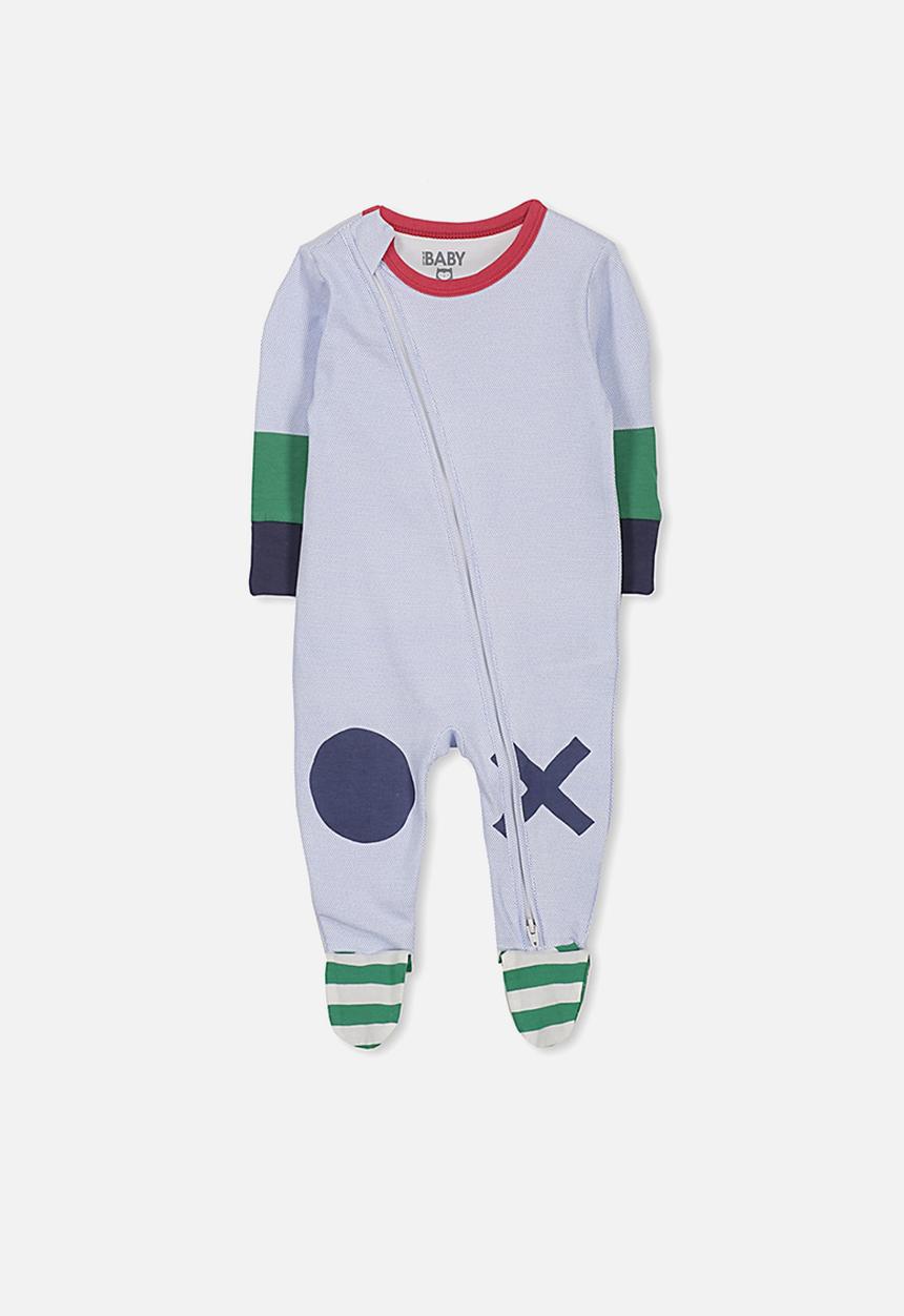 Cotton On - Mini zip through romper - blue & green