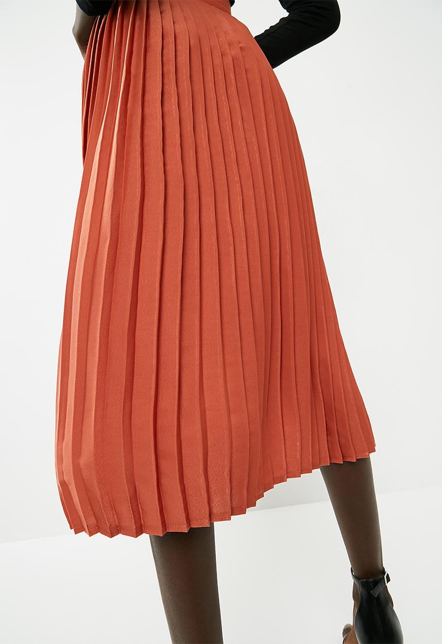 dailyfriday - Knife pleat midi skirt - orange 