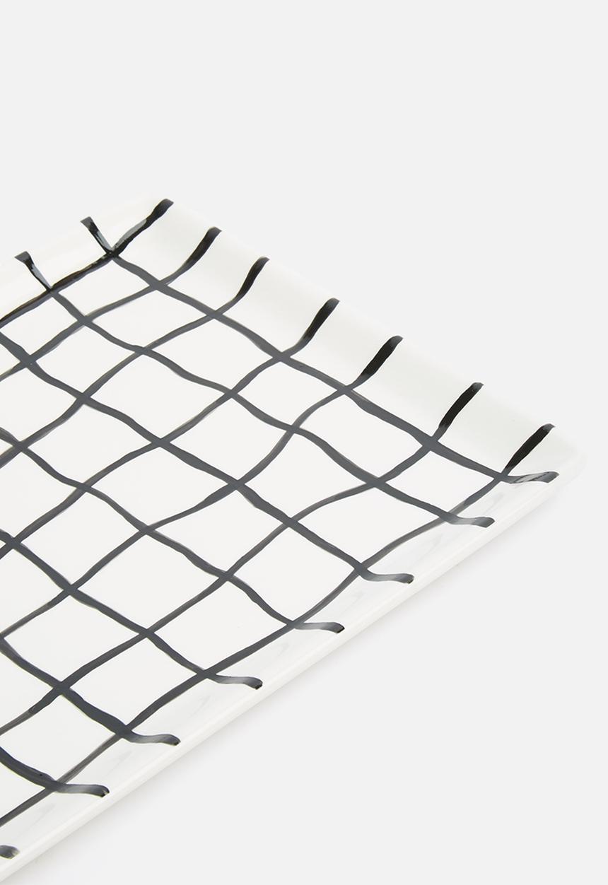 Urchin Art - Juxta grid platter - white & black