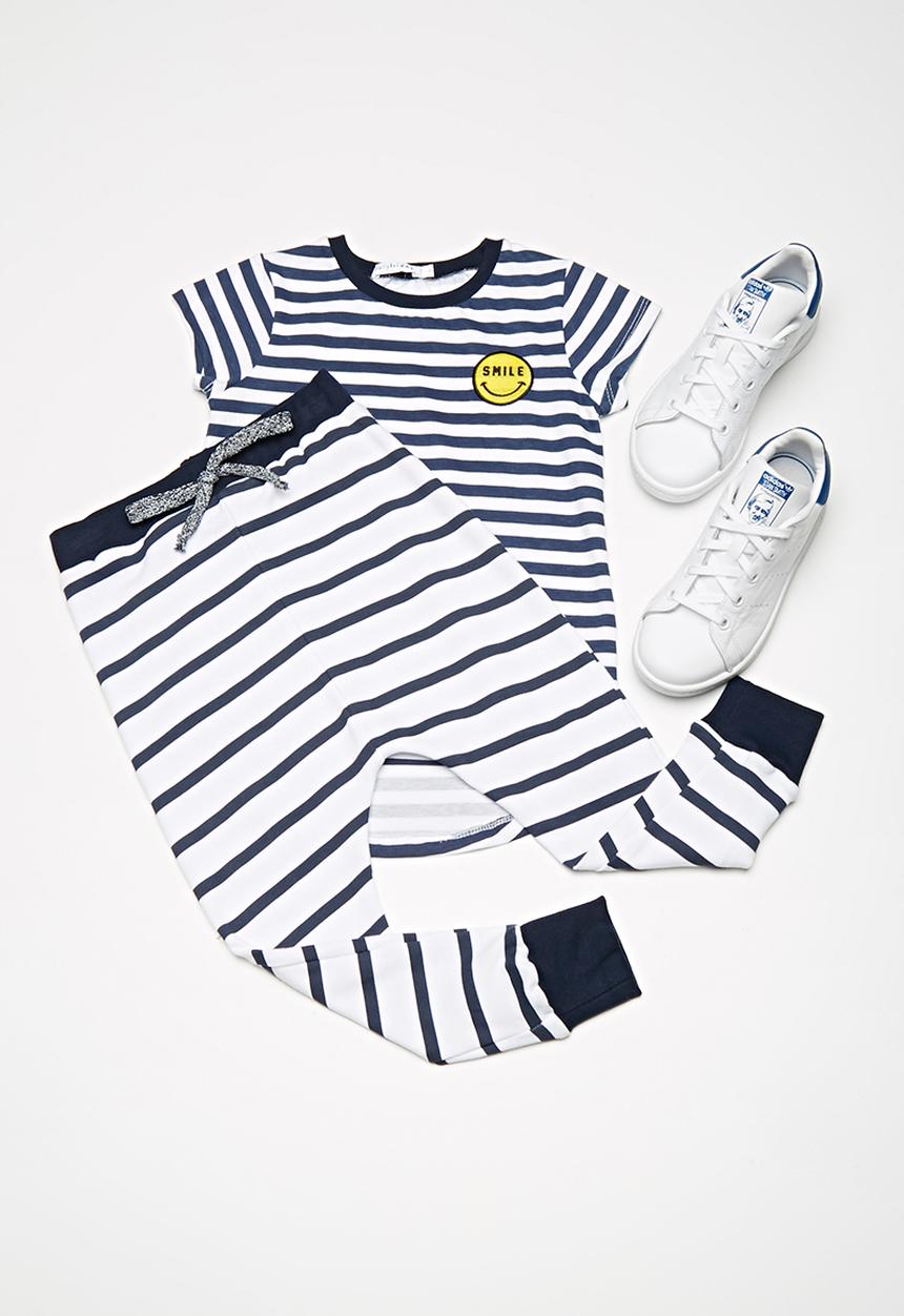 dailyfriday - Kids girls traveller pants - blue & white 