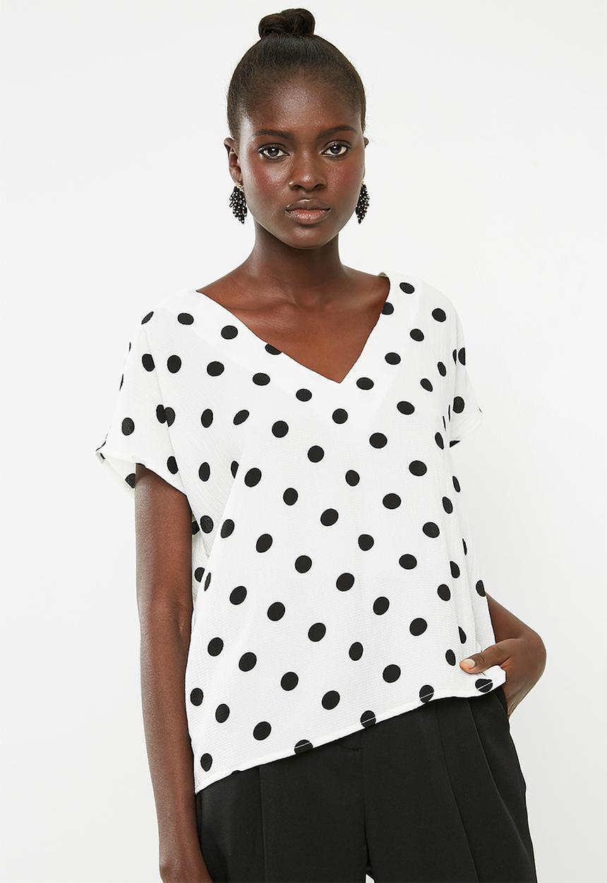 Superbalist - V-neck blouse - white & black 