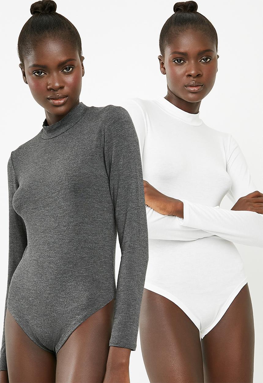 dailyfriday - Turtle neck 2 pack bodysuits - white & charcoal 