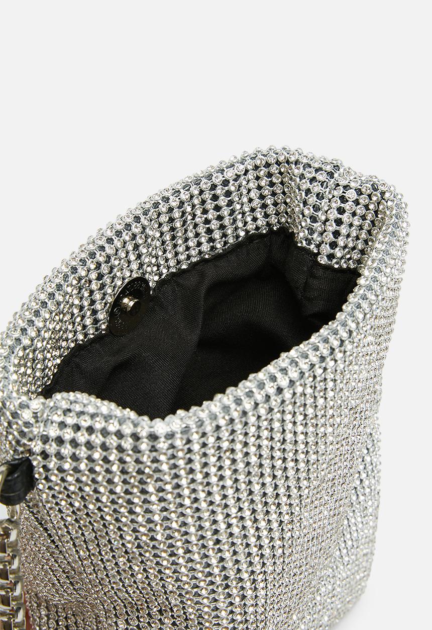 Missguided - Diamante glitter chainmail cross body bag - silver 
