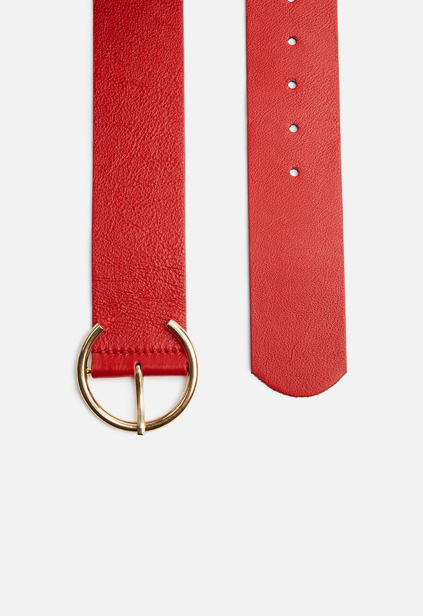 Superbalist - Leather waist belt with horse shoe buckle - red