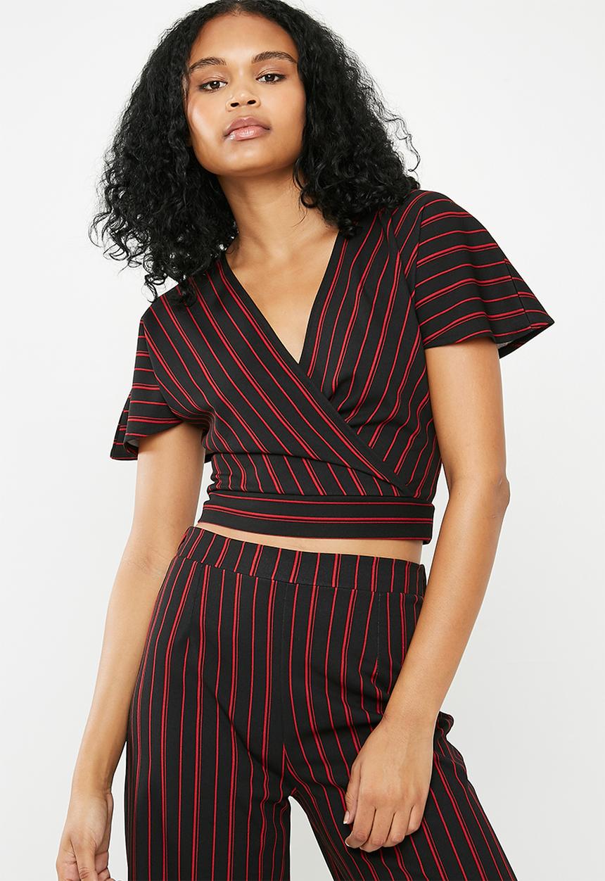 Superbalist - Knit wrap top - black & red 
