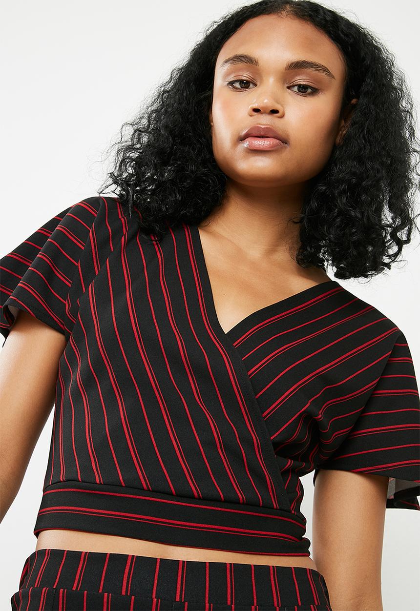 Superbalist - Knit wrap top - black & red 
