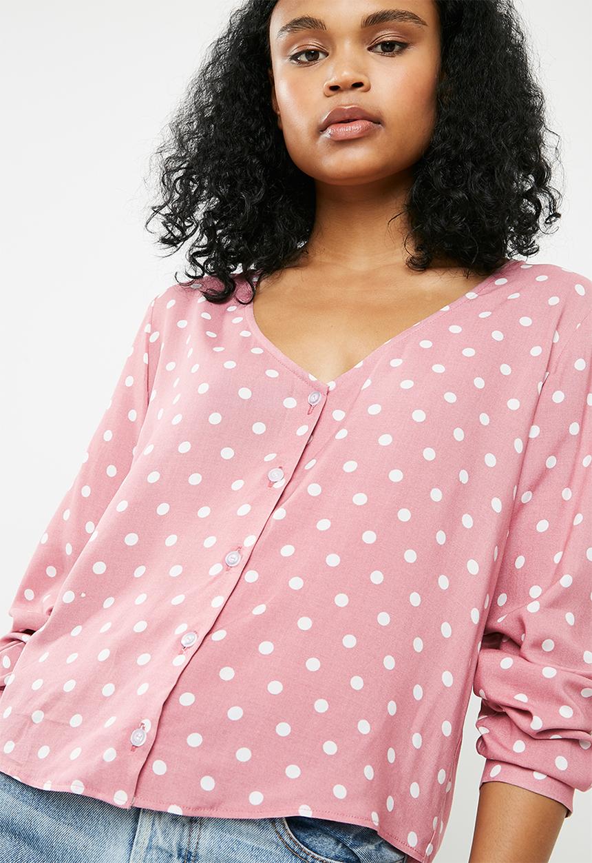 Superbalist - Soft V-neck button front shirt - pink 