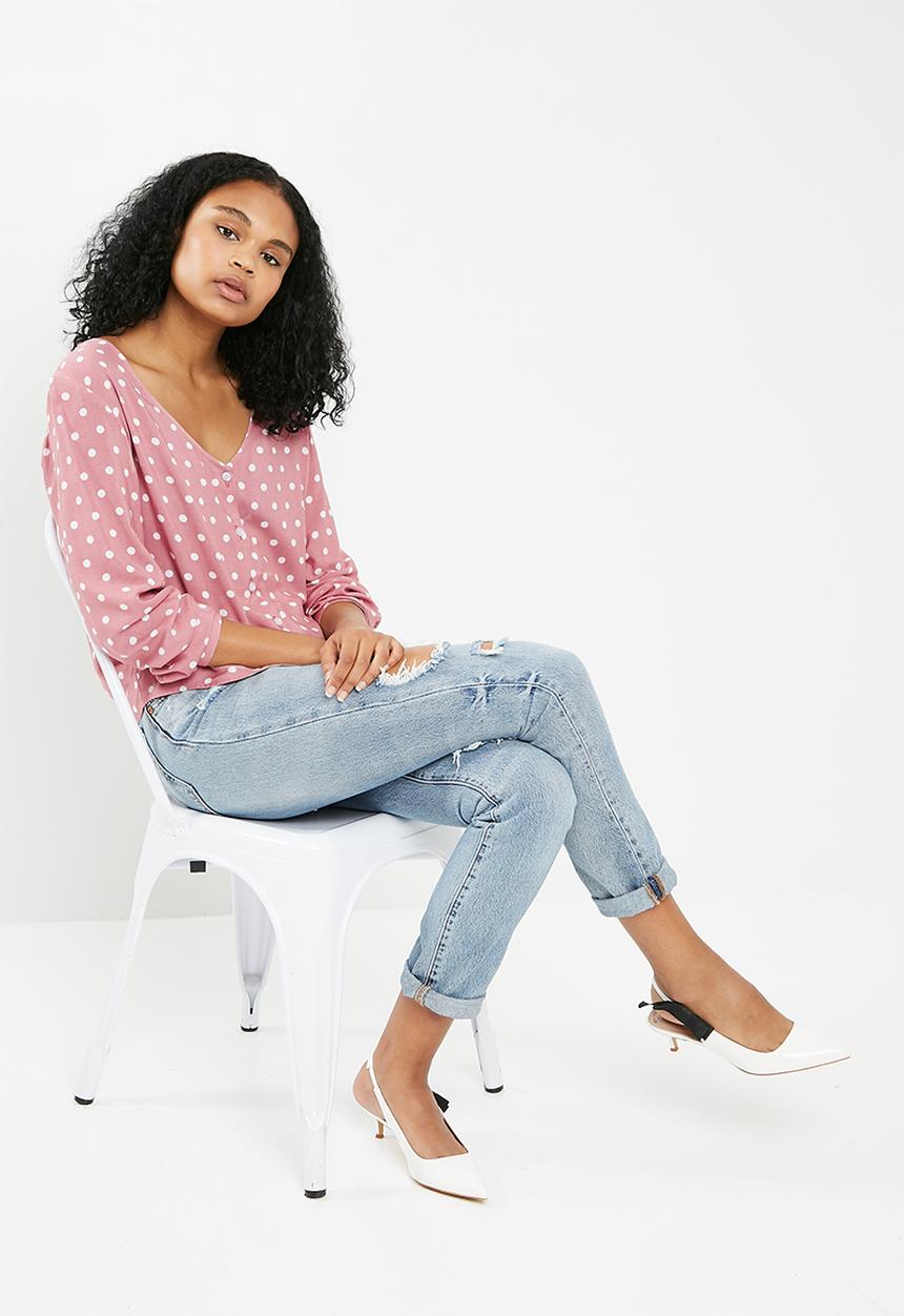 Superbalist - Soft V-neck button front shirt - pink 